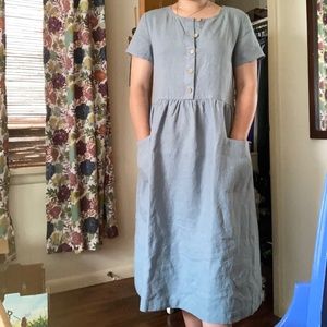 Not Perfect Linen Mama Maxi Dress in Aqua - Medium - Customized